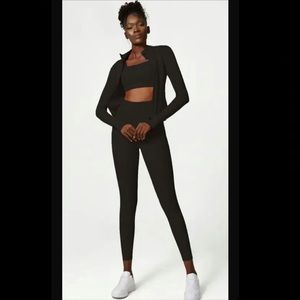 Set Tracksuit Long Jacket Cropped Bustier Bra High Waisted Leggings Workout Gym